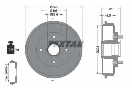 94022500 Гальмівний барабан TEXTAR підбір по vin на Brocar