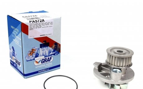 PA572A Помпа воды Opel Astra F/G/H/Omega B/Vectra A/B/Zafira A/B 1.8i/2.0i/2.2i/2.4 94- (25z) (R/B) (8 лоп) GRAF підбір по vin на Brocar