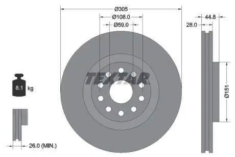 92115800 Гальмівний диск TEXTAR підбір по vin на Brocar