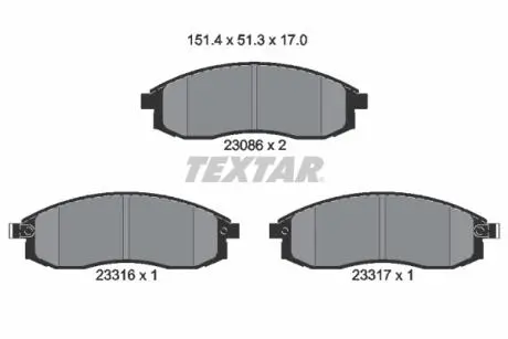 2308601 Комплект тормозных колодок, дисковый тормоз TEXTAR підбір по vin на Brocar