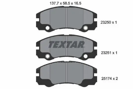 2325001 Гальмівні колодки, дискове гальмо (набір) TEXTAR підбір по vin на Brocar