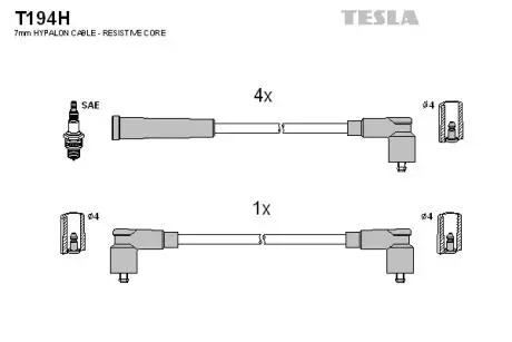 T194H Комплект кабелей зажигания TESLA подбор по vin на Brocar