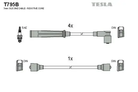 T795B Комплект кабелів запалювання TESLA підбір по vin на Brocar