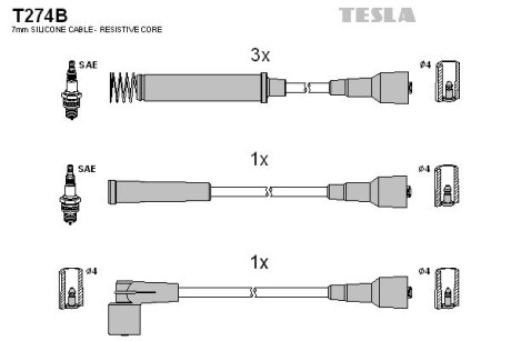 T274B Комплект кабелей зажигания TESLA підбір по vin на Brocar