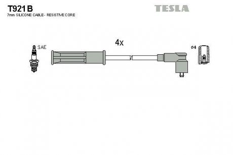 T921B Комплект кабелів запалювання TESLA підбір по vin на Brocar