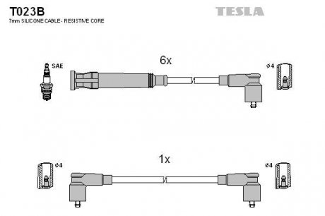 T023B Комплект кабелей зажигания TESLA подбор по vin на Brocar