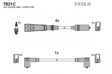 T821C Комплект кабелей зажигания TESLA подбор по vin на Brocar