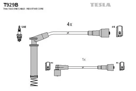 T929B Комплект кабелей зажигания TESLA подбор по vin на Brocar