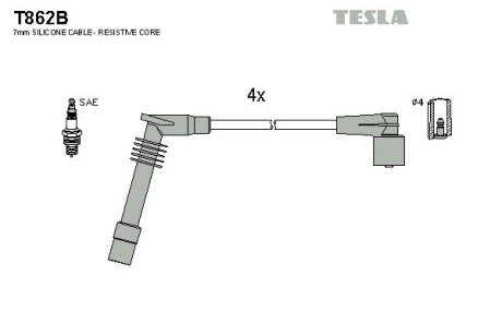 T862B Комплект кабелів запалювання TESLA підбір по vin на Brocar