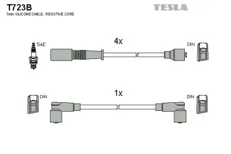 T723B Комплект кабелей зажигания TESLA подбор по vin на Brocar