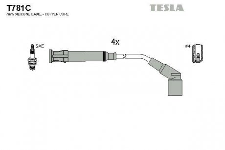 T781C Комплект кабелей зажигания TESLA подбор по vin на Brocar