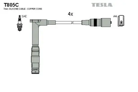 T805C Комплект кабелів запалювання TESLA підбір по vin на Brocar