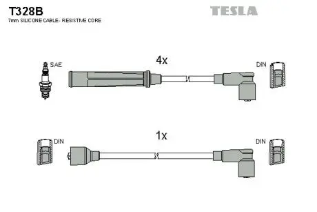T328B Комплект кабелей зажигания TESLA подбор по vin на Brocar