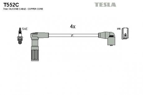 T552C Комплект кабелей зажигания TESLA подбор по vin на Brocar