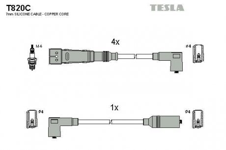 T820C Комплект кабелей зажигания TESLA подбор по vin на Brocar