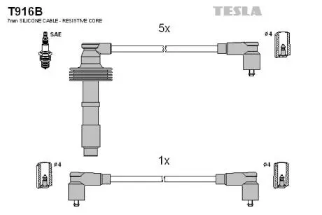 T916B Комплект кабелів запалювання TESLA підбір по vin на Brocar