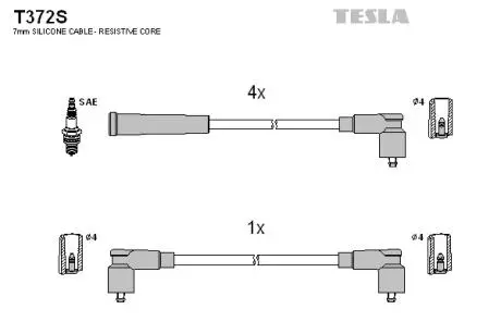 T372S Комплект кабелів запалювання TESLA підбір по vin на Brocar