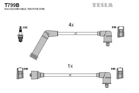 T799B Комплект кабелей зажигания TESLA подбор по vin на Brocar