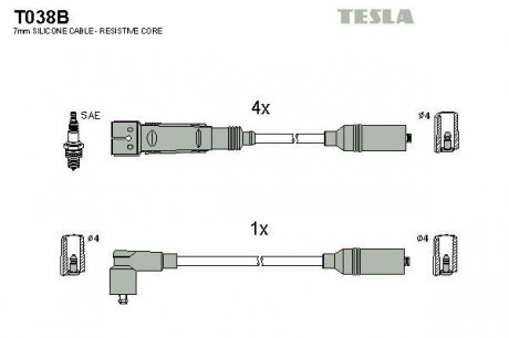 T038B Комплект кабелей зажигания TESLA підбір по vin на Brocar