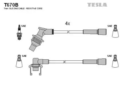 T670B Комплект кабелів запалювання TESLA підбір по vin на Brocar