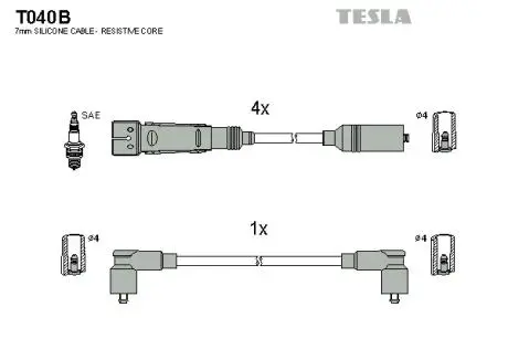 T040B Комплект кабелів запалювання TESLA підбір по vin на Brocar