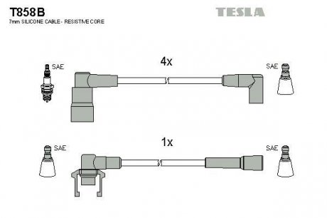 T858B Комплект кабелей зажигания TESLA подбор по vin на Brocar