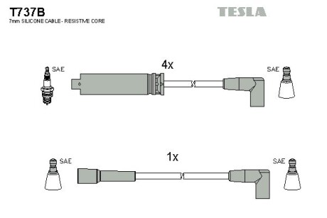 T737B Комплект кабелів запалювання TESLA підбір по vin на Brocar