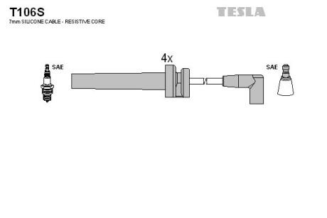 T106S Комплект кабелів запалювання TESLA підбір по vin на Brocar