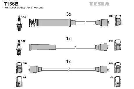 T166B Комплект кабелів запалювання TESLA підбір по vin на Brocar