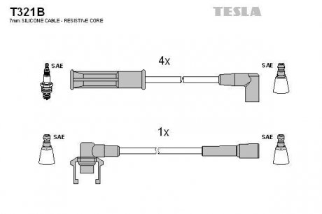 T321B Комплект кабелей зажигания TESLA подбор по vin на Brocar