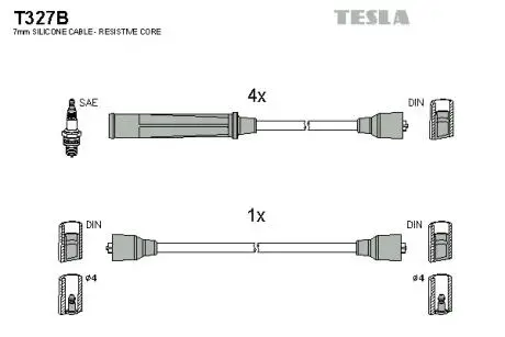 T327B Комплект кабелів запалювання TESLA підбір по vin на Brocar
