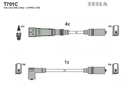 T701C Комплект кабелей зажигания TESLA подбор по vin на Brocar