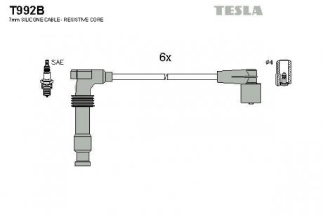 T992B Комплект кабелів запалювання TESLA підбір по vin на Brocar