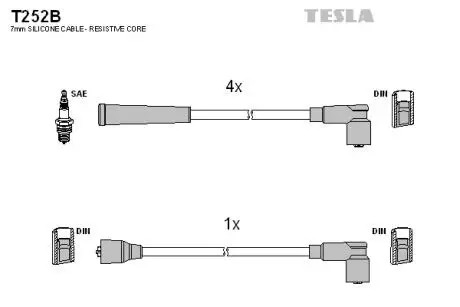 T252B Комплект кабелей зажигания TESLA подбор по vin на Brocar