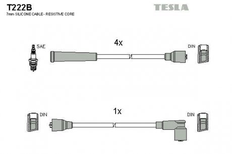 T222B Комплект кабелей зажигания TESLA подбор по vin на Brocar