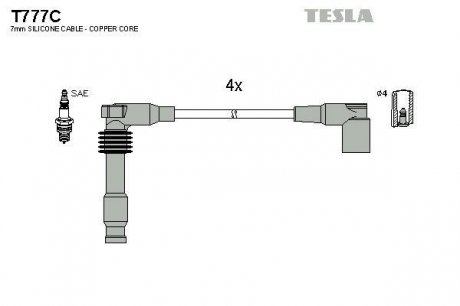 T777C Комплект кабелей зажигания TESLA подбор по vin на Brocar