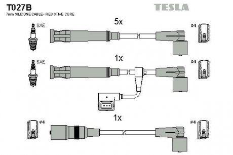 T027B Комплект кабелей зажигания TESLA подбор по vin на Brocar