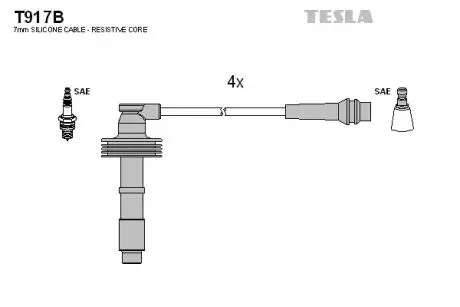 T917B Комплект кабелів запалювання TESLA підбір по vin на Brocar