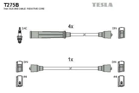 T275B Комплект кабелів запалювання TESLA підбір по vin на Brocar