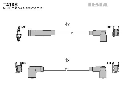 T418S Комплект кабелів запалювання TESLA підбір по vin на Brocar