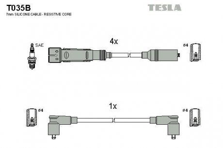 T035B Комплект кабелей зажигания TESLA підбір по vin на Brocar