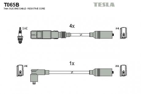 T065B Комплект кабелей зажигания TESLA подбор по vin на Brocar