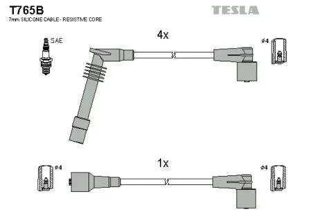 T765B Комплект кабелів запалювання TESLA підбір по vin на Brocar