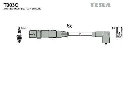T803C Комплект кабелів запалювання TESLA підбір по vin на Brocar