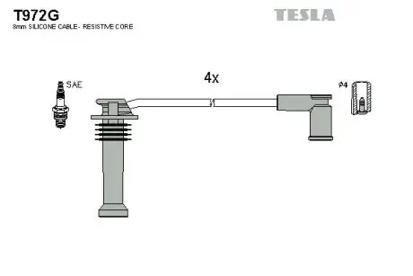 T972G Проводи запалення Ford Fiesta/Focus/Mondeo 1.6 Ti 03- (к-кт) (високовольтні) TESLA підбір по vin на Brocar