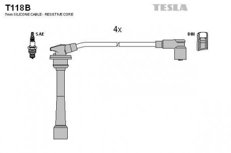 T118B Комплект кабелей зажигания TESLA подбор по vin на Brocar