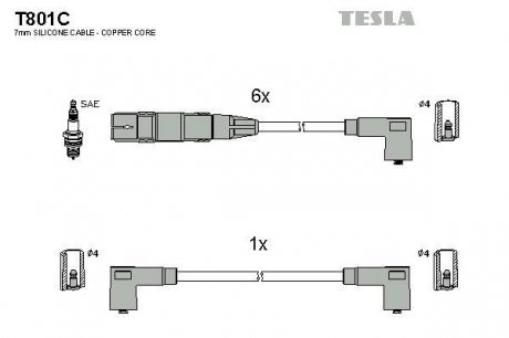 T801C Комплект кабелей зажигания TESLA подбор по vin на Brocar