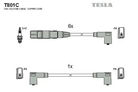 T801C Комплект кабелів запалювання TESLA підбір по vin на Brocar