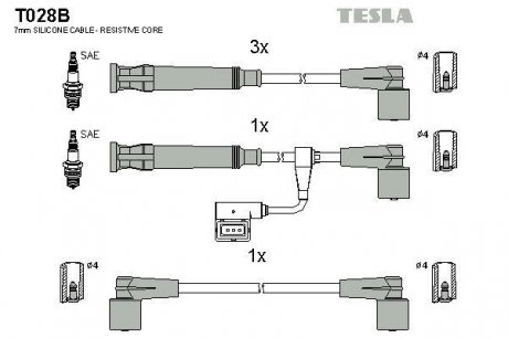 T028B Комплект кабелів запалювання TESLA підбір по vin на Brocar