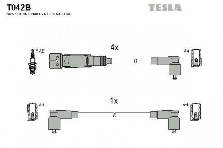 T042B Комплект кабелів запалювання TESLA підбір по vin на Brocar
